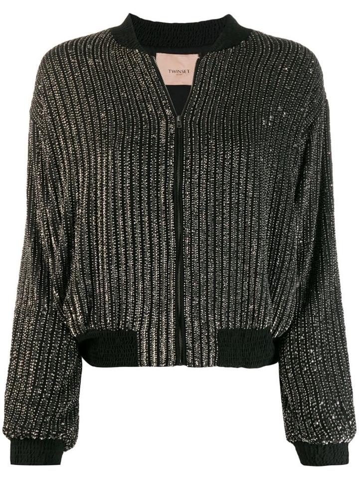 Twin-set Embellished Bomber Jacket - Black