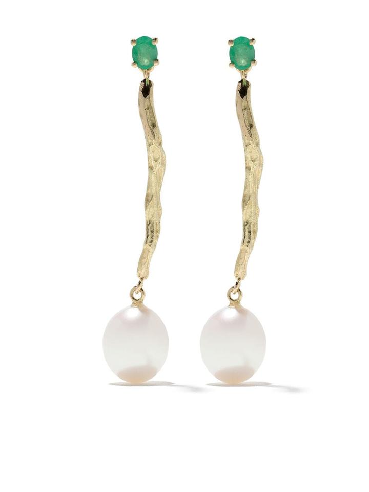 Wouters & Hendrix Gold 18kt Yellow Gold Emerald & Pearl Branch