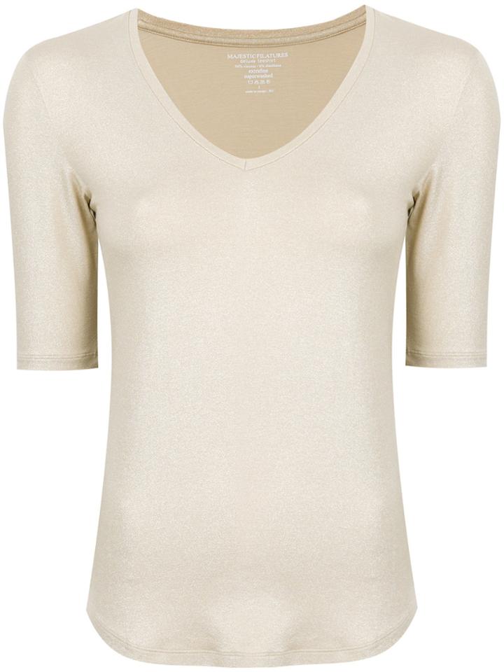 Majestic Filatures Metallic V-neck T-shirt - Nude & Neutrals