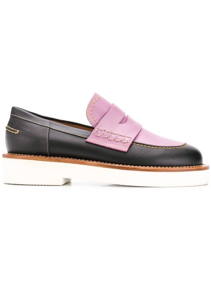 Marni Contrast Panel Loafers - Black