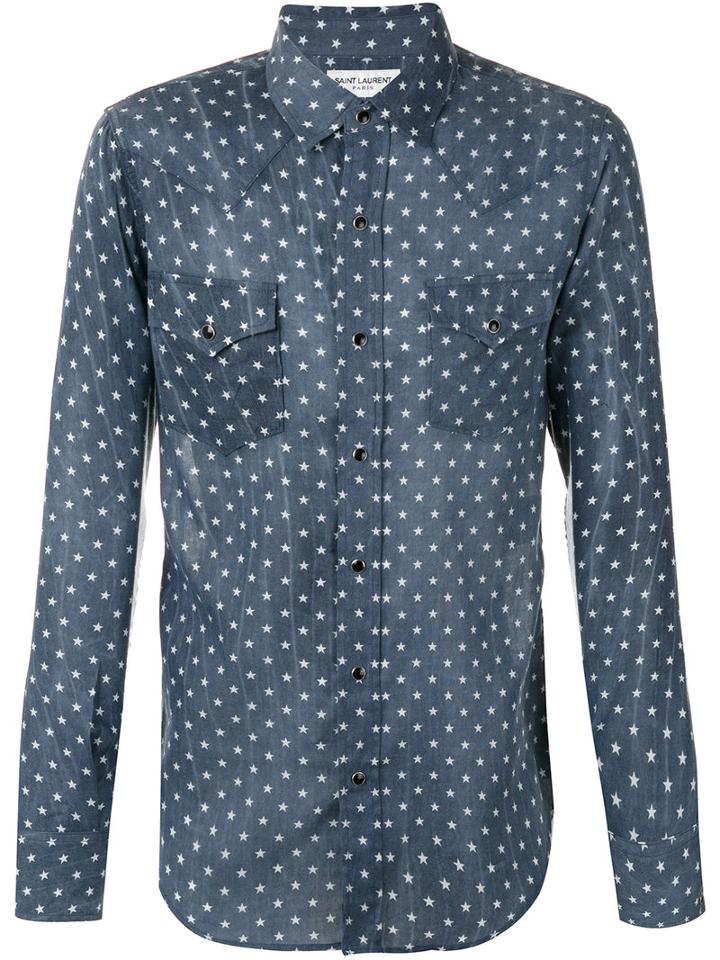 Saint Laurent - Star Print Western Shirt - Men - Cotton - L, Blue, Cotton