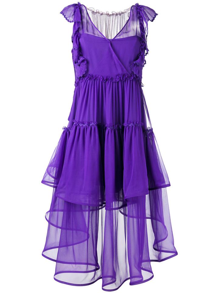 Alberta Ferretti - Layered Sheer Dress - Women - Silk - 38, Pink/purple, Silk