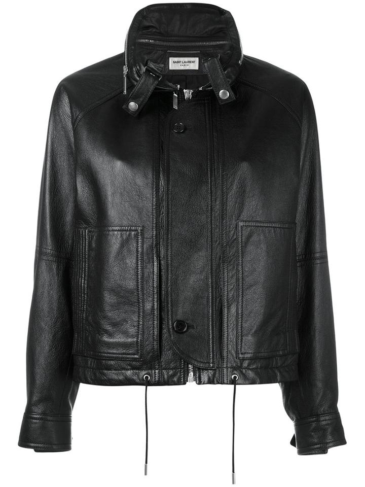Saint Laurent Concealed Placket Leather Jacket, Women's, Size: 36, Black, Lamb Skin/polyamide
