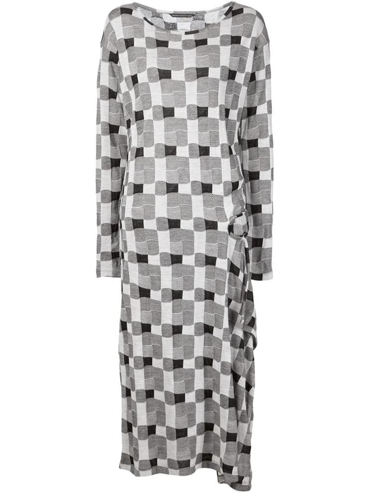 Yohji Yamamoto Draped Detail Longsleeved Dress, Women's, Size: 2, Grey, Acrylic/nylon/wool/tencel