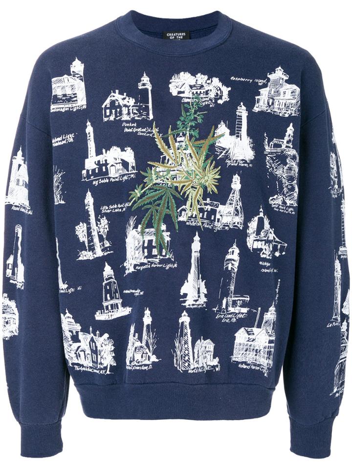 Creatures Of The Wind Building Print Sweatshirt - Blue