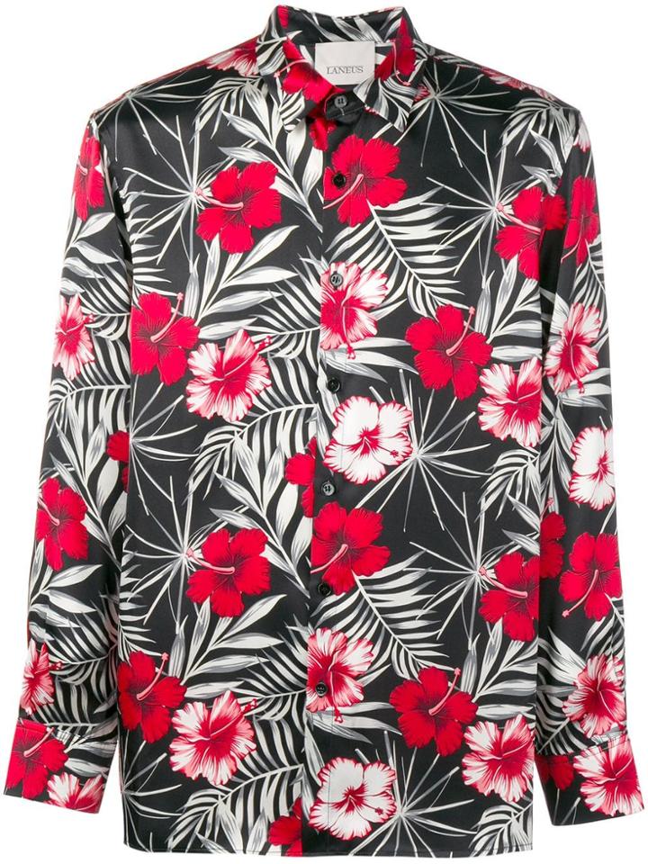 Laneus Floral Print Shirt - Black
