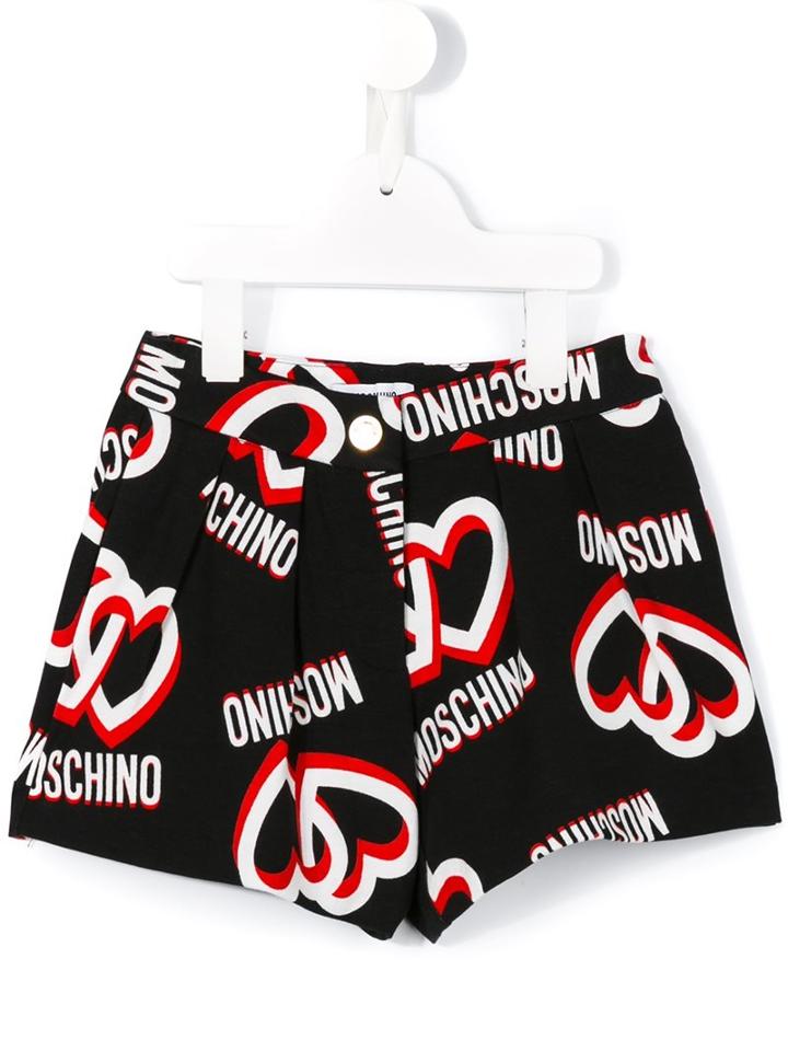Moschino Kids Heart & Logo Print Shorts, Girl's, Size: 12 Yrs, Black