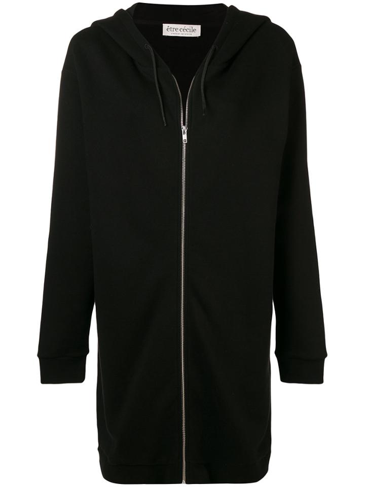 Être Cécile Extra Long Printed Logo Hoodie - Black