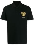 Versace Embroidered Medusa Head Polo Shirt - Black