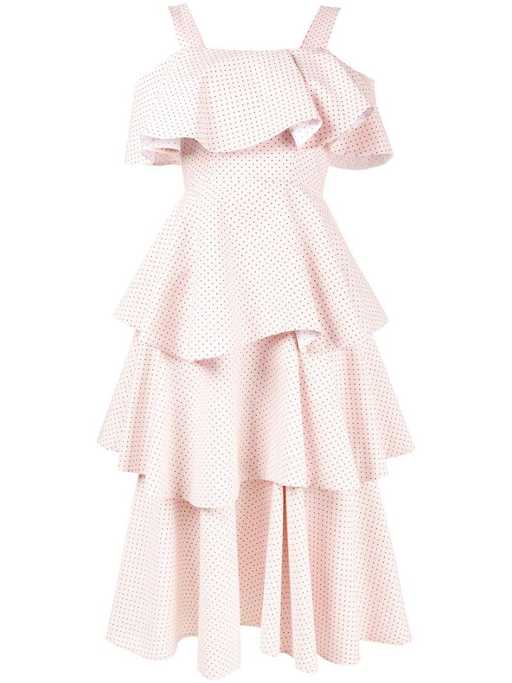 Huishan Zhang - Printed Off-shoulder Tiered Dress - Women - Cotton/polyester - 12, Pink/purple, Cotton/polyester