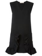 Marni Short Ruffled Dress, Women's, Size: 40, Black, Cotton/polyamide/spandex/elastane