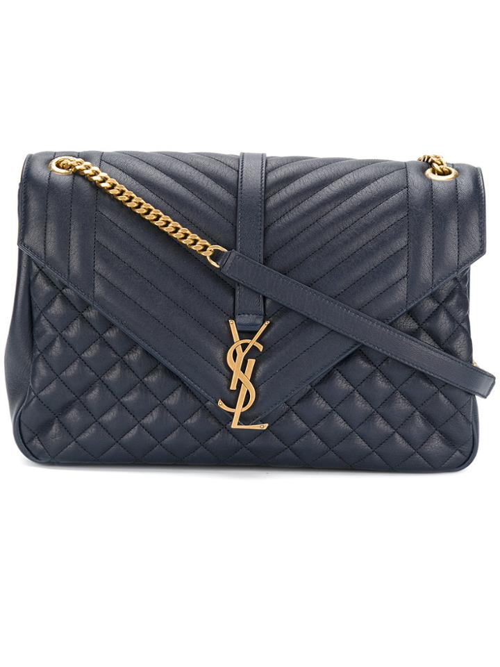 Saint Laurent Large Monogram Envelope Satchel Bag - Blue