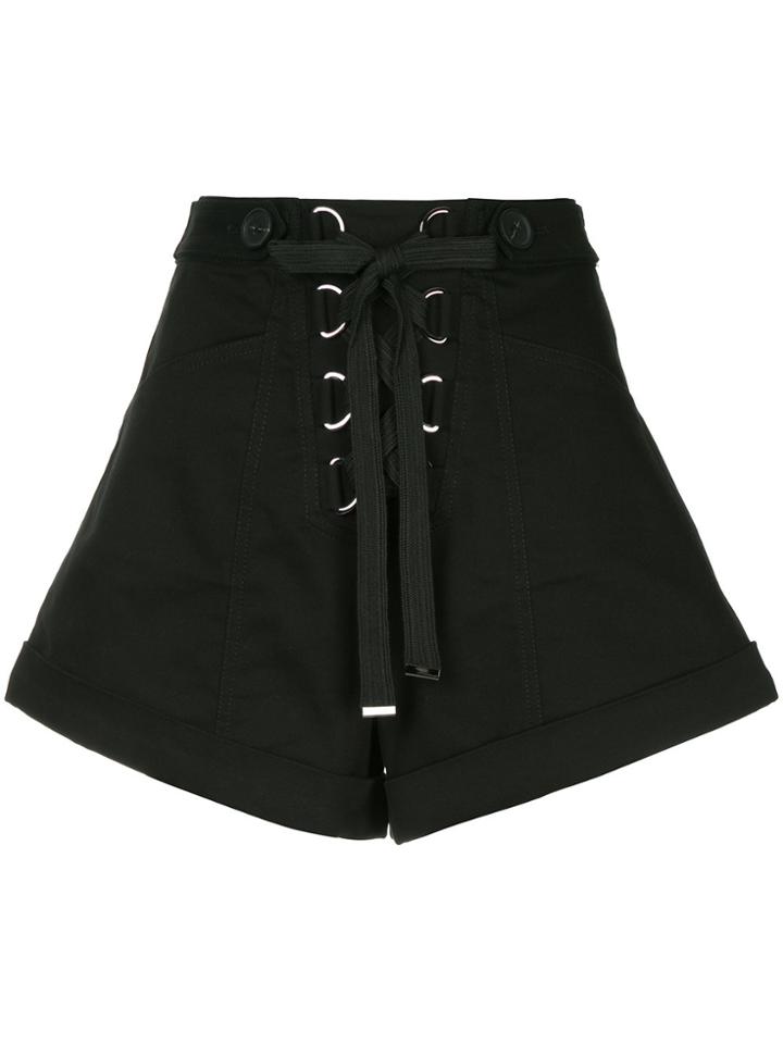 Self-portrait Lace-up Wide Leg Shorts - Black