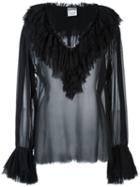 Moschino Vintage Sheer Ruffled Blouse, Women's, Size: 44, Black