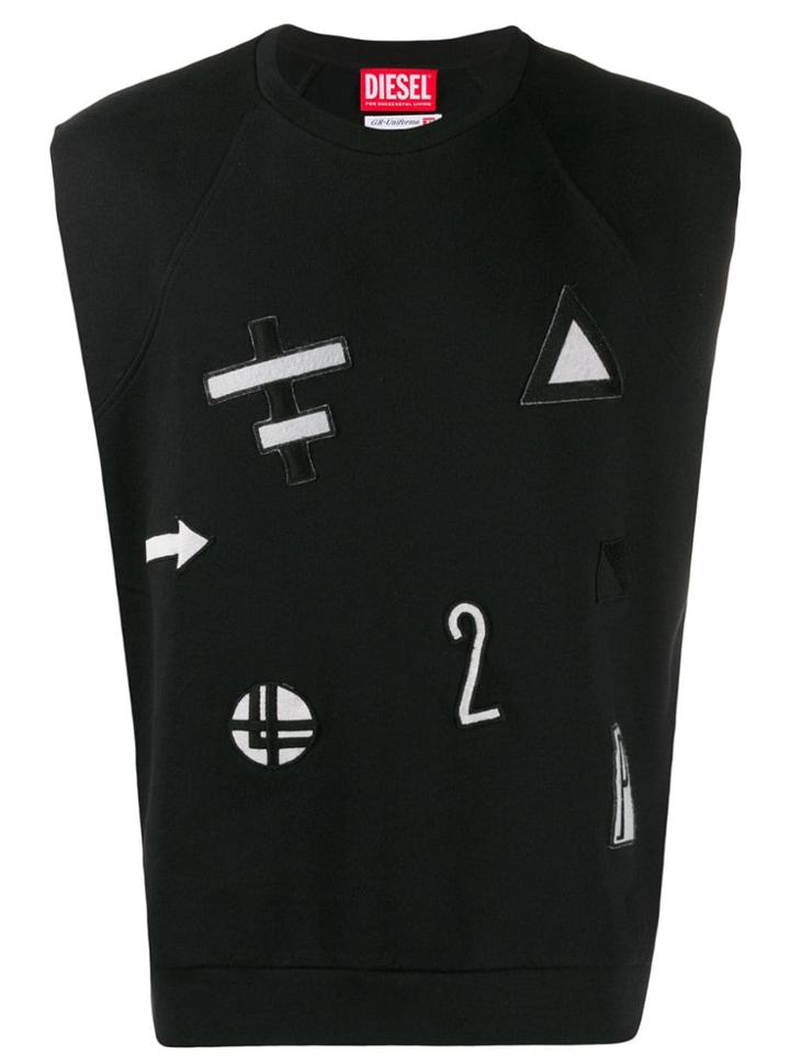 Diesel Red Tag Contrast Patch Tank Top - Black