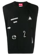 Diesel Red Tag Contrast Patch Tank Top - Black