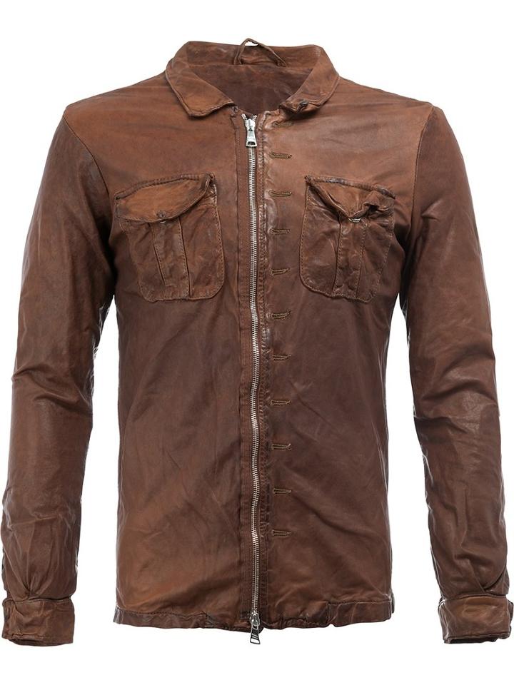 Giorgio Brato Zipped Shirt Jacket, Size: 54, Brown, Cotton/leather