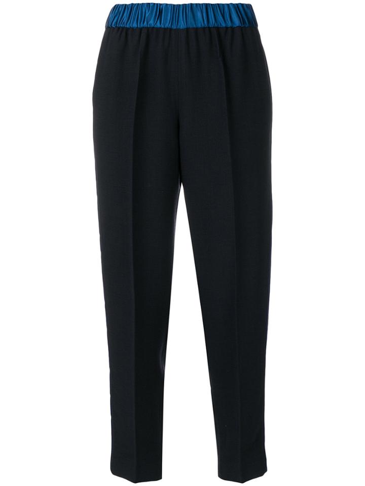 Forte Forte Contrast Waistband Cropped Pleated Trousers - Blue