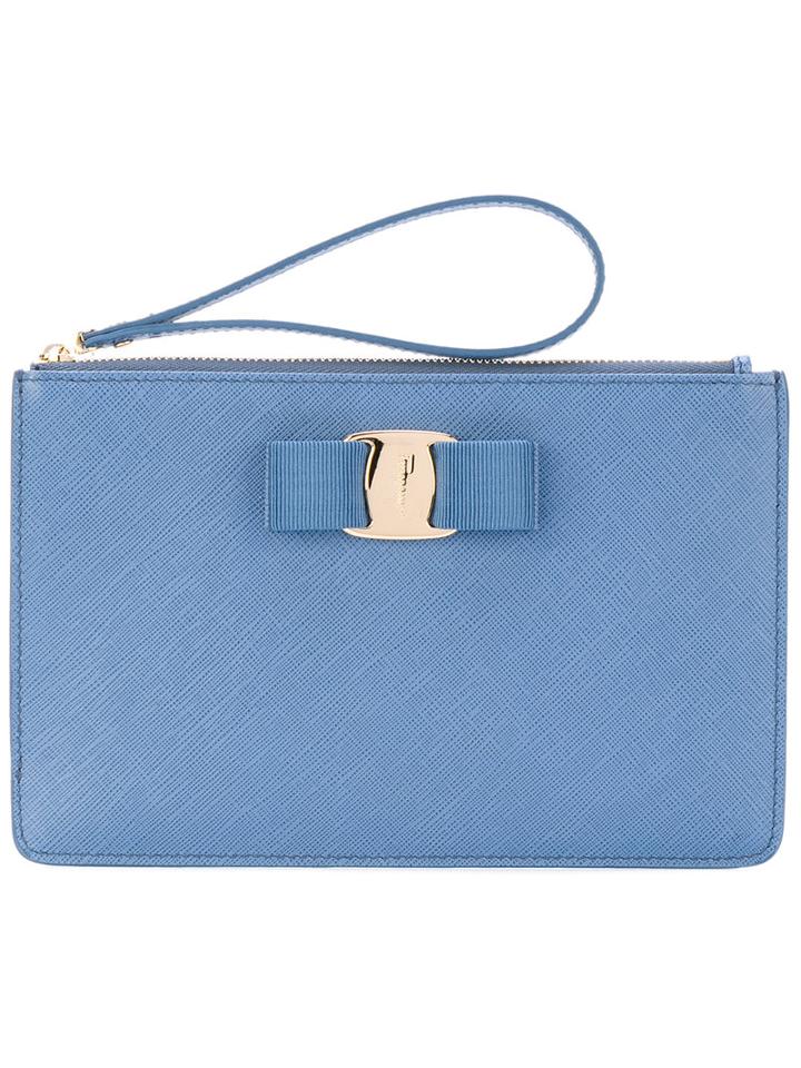Salvatore Ferragamo - Loop Handle Clutch - Women - Calf Leather - One Size, Blue, Calf Leather