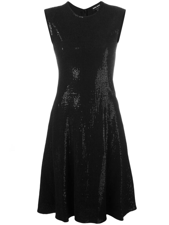 Giorgio Armani Abito Sequin Flared Dress, Women's, Size: 44, Black, Viscose/polyamide/polyester/spandex/elastane