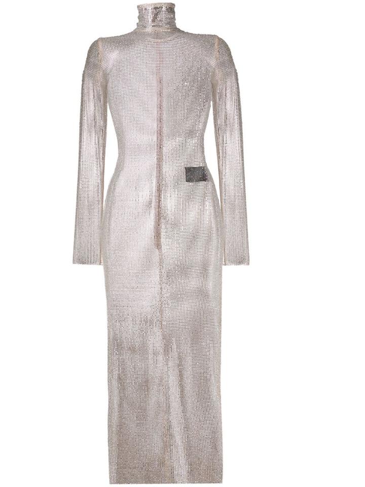 Alessandra Rich Crystal Mesh Fitted Dress - Neutrals