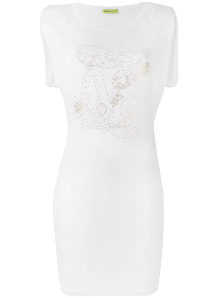Versace Jeans - Logo Print Fitted Dress - Women - Spandex/elastane/viscose/polyimide - 42, White, Spandex/elastane/viscose/polyimide