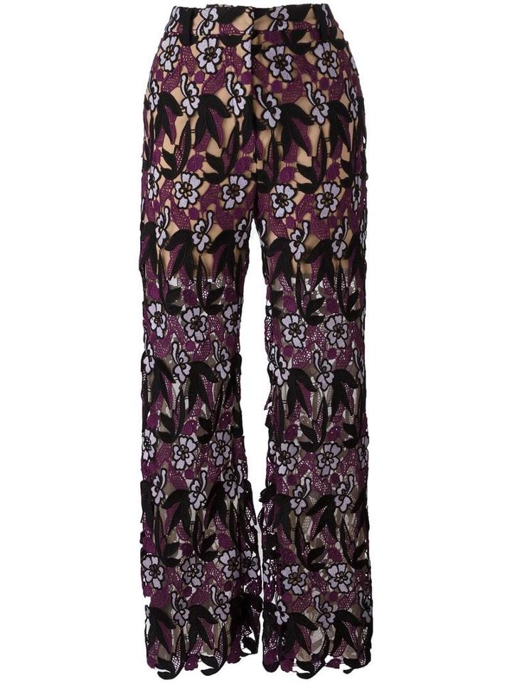 Self-portrait Floral Macrame Trousers - Neutrals