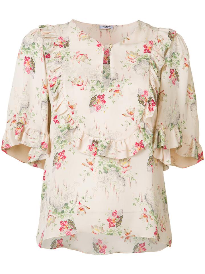 Vilshenko Floral Ruffle Trim Blouse, Women's, Size: 12, Nude/neutrals, Silk