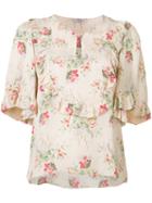 Vilshenko Floral Ruffle Trim Blouse, Women's, Size: 12, Nude/neutrals, Silk