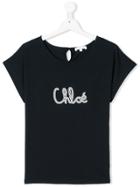 Chloé Kids Embroidered Logo T-shirt - Blue