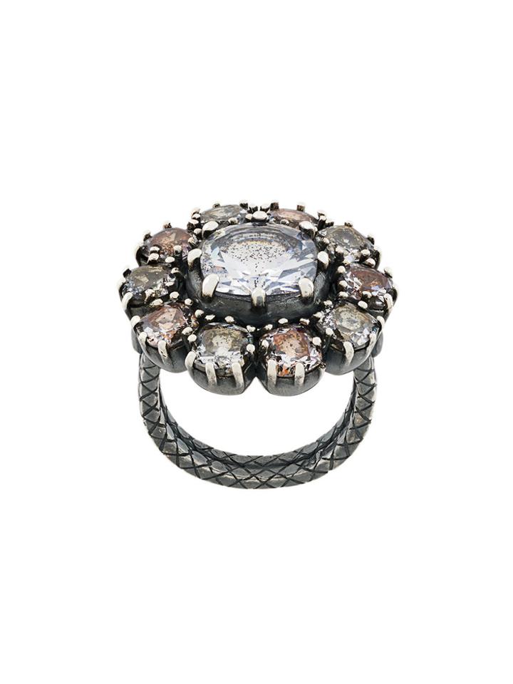Bottega Veneta Multicolour Cubic Zirconia Oxidized Silver Necklace -