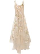 Marchesa Tulle Corseted Ballgown With 3d Acrylic Flowers - Pink