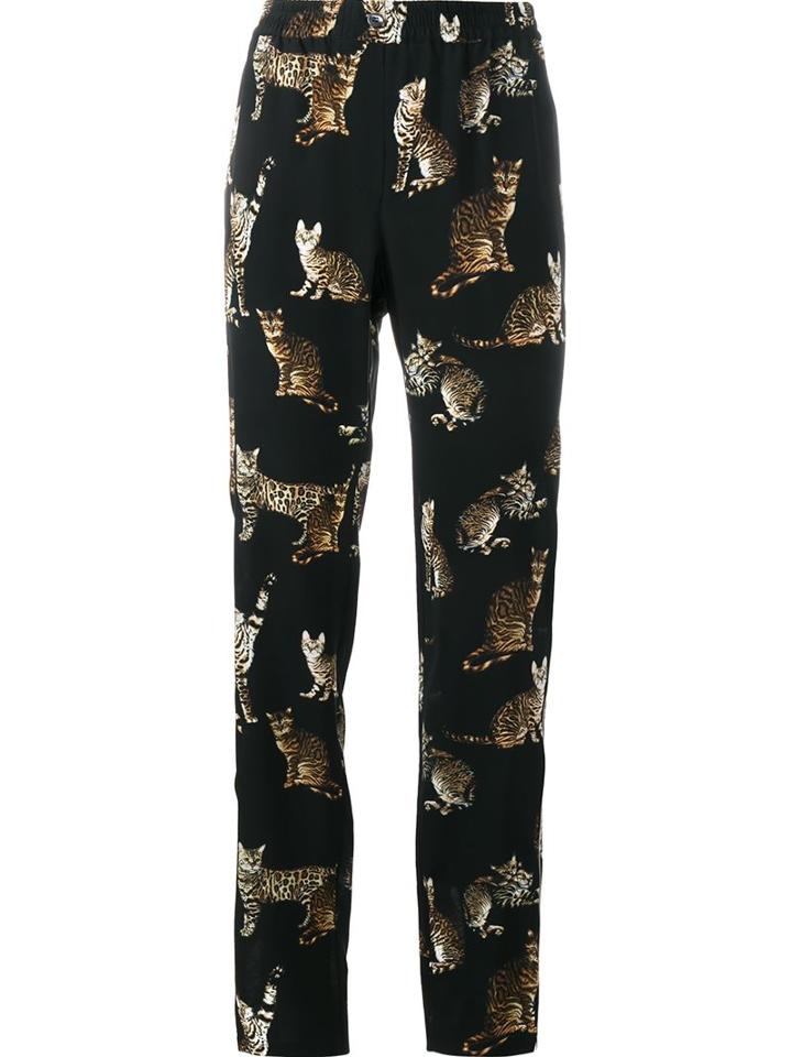Dolce & Gabbana Bengal Cat Print Trousers, Women's, Size: 44, Black, Silk