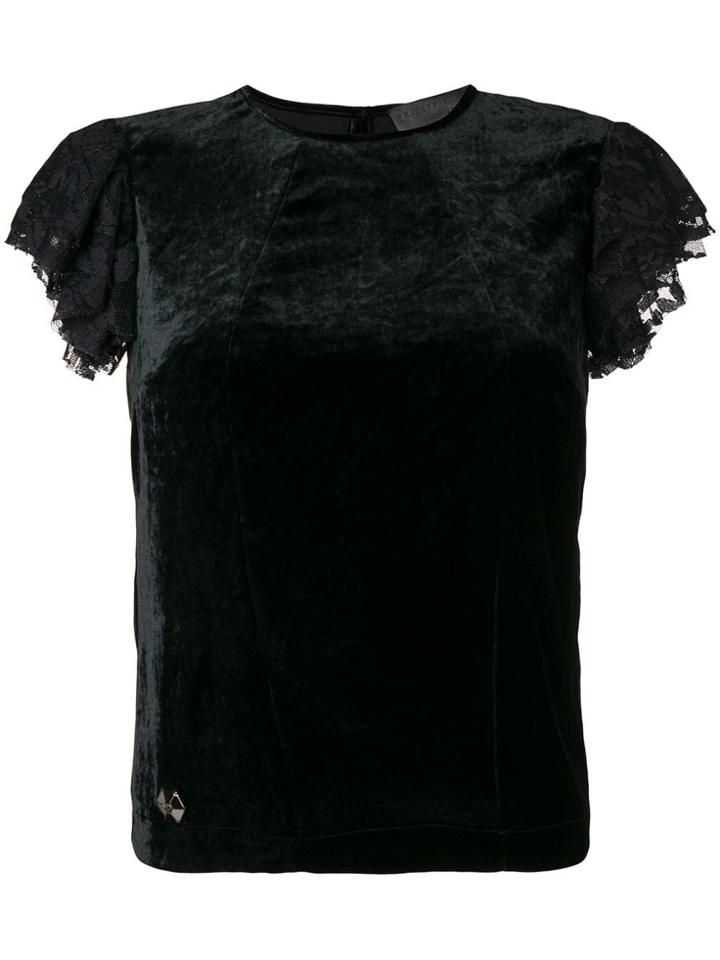 Philipp Plein Lace Sleeve Top - Black