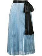 Christopher Kane Metallic Pleated Tie Waist Midi Skirt - Blue