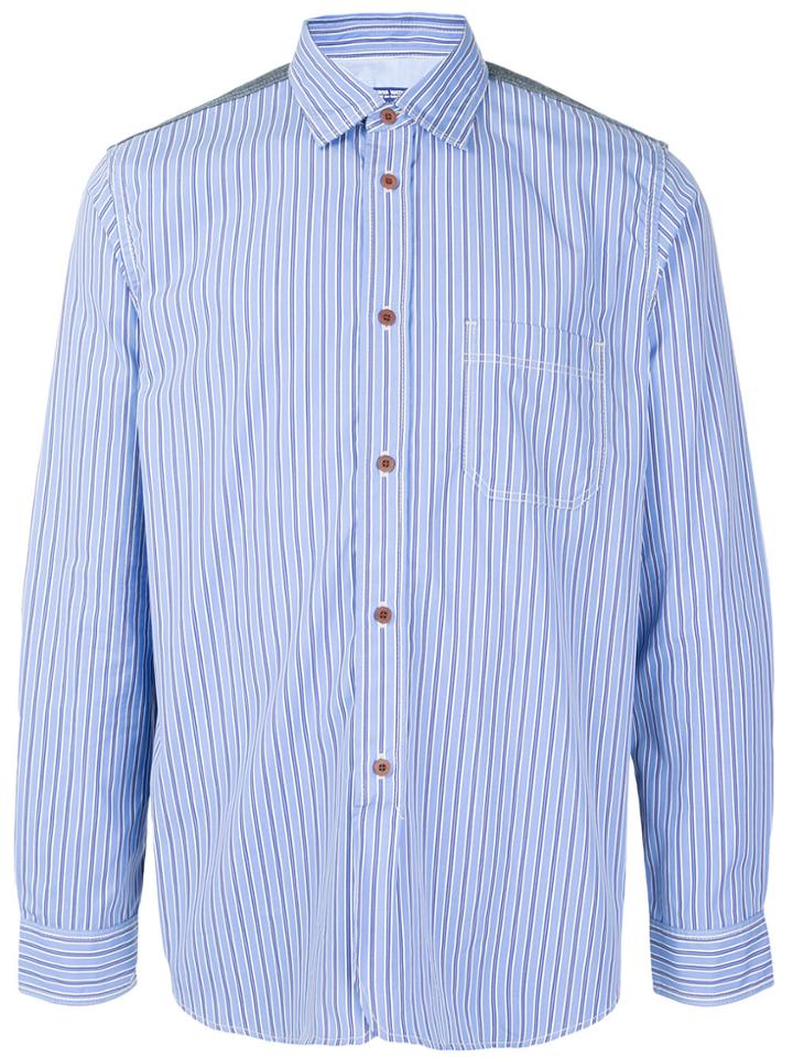Junya Watanabe Comme Des Garçons Man Striped Panelled Shirt - Blue