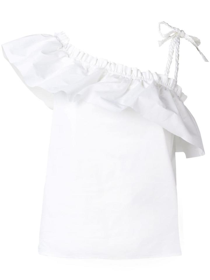 Red Valentino Asymmetric Ruffle Strap Blouse - White