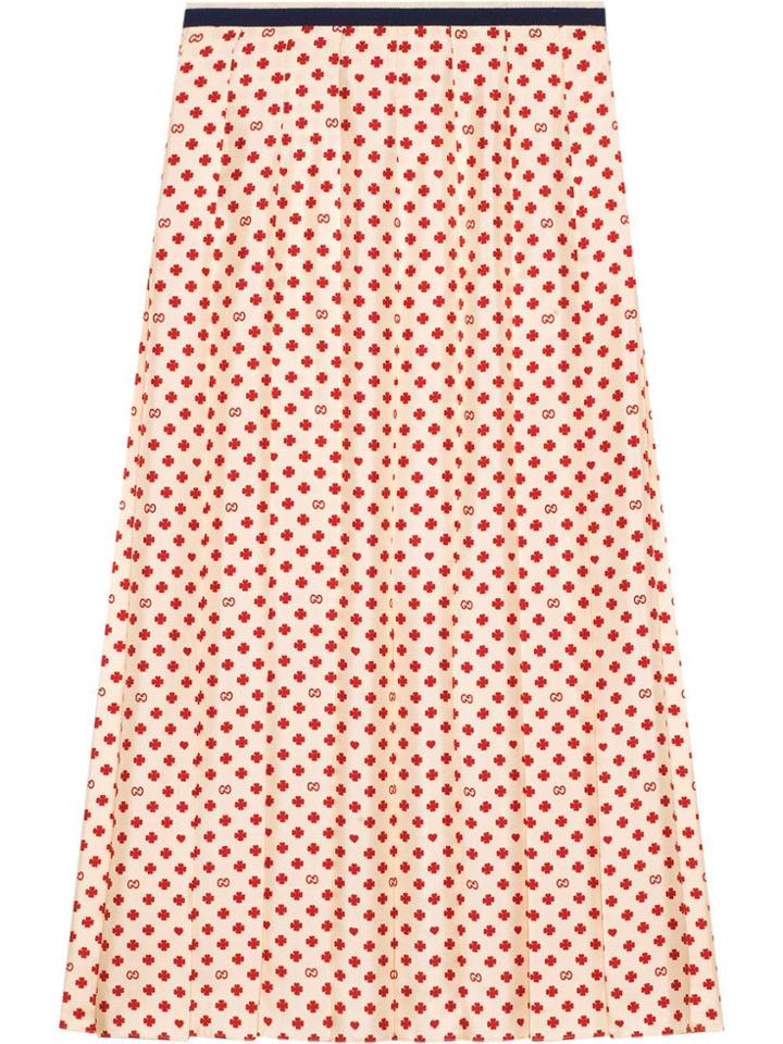 Gucci Skirt With Four-leaf Clovers, Gg And Hearts - Neutrals