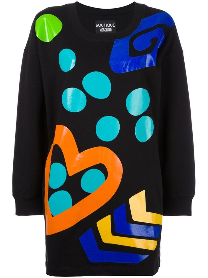 Boutique Moschino Printed Sweatshirt Dress, Women's, Size: 44, Black, Cotton