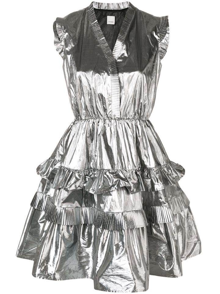 Pinko Metallic Ruffle Mini Dress - Grey
