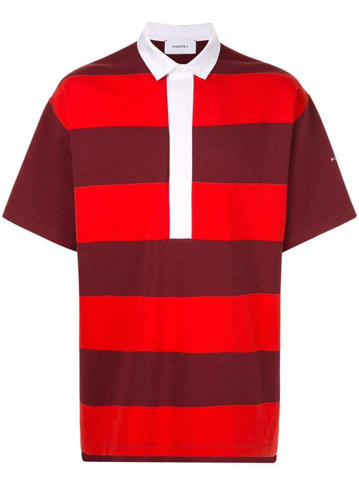 Ports V Oversized Striped Polo Shirt - Red