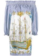 P.a.r.o.s.h. - Pinstripe Pirate Ship Dress - Women - Silk - S, Women's, White, Silk