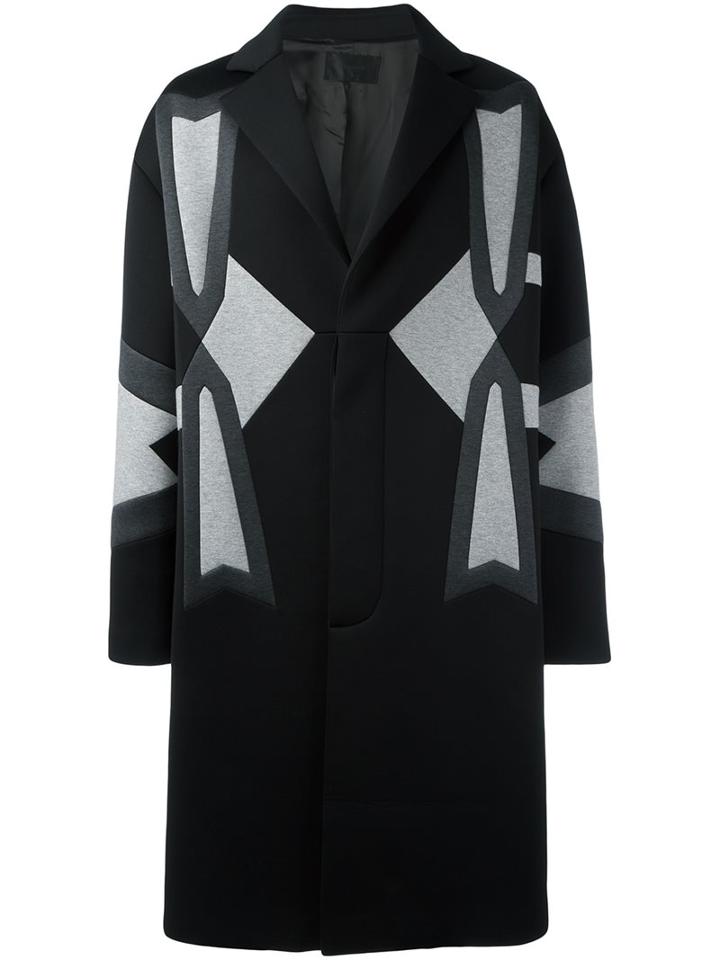 Les Hommes Panelled Mid-length Coat, Men's, Size: 46, Black, Cotton/polyamide/viscose