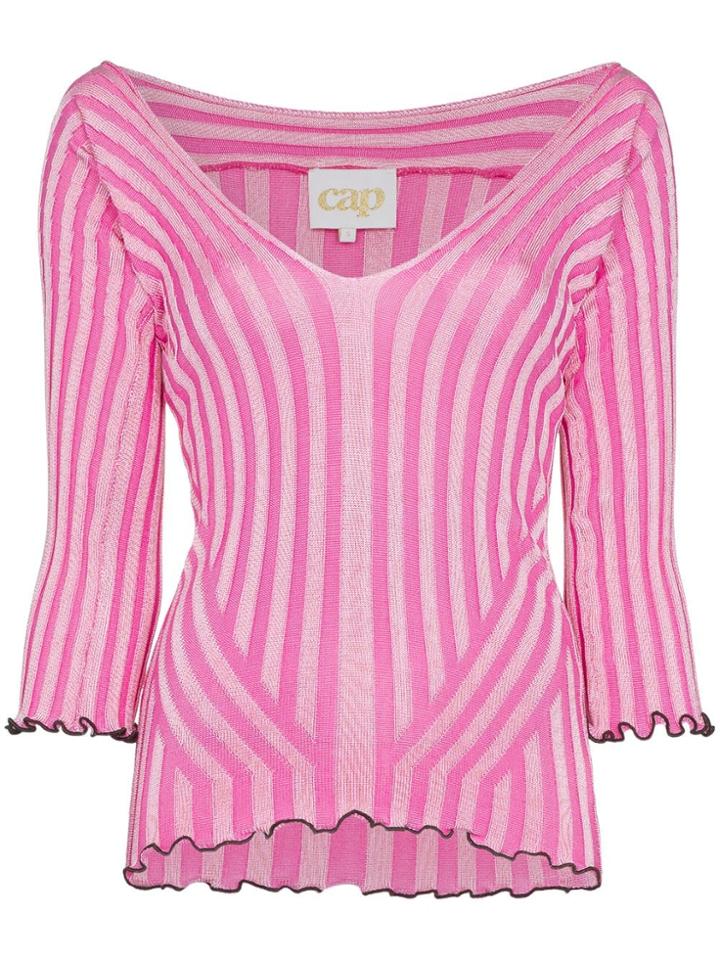 Cap Marisa V-neck Knitted Top - Pink & Purple