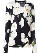 Dolce & Gabbana Tulip Print Cardigan, Women's, Size: 38, Black, Silk/cashmere