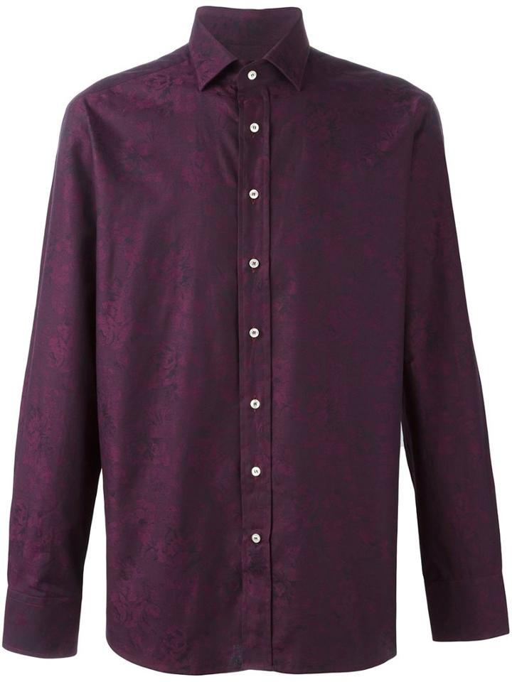 Etro Floral Print Shirt, Men's, Size: 43, Pink/purple, Cotton