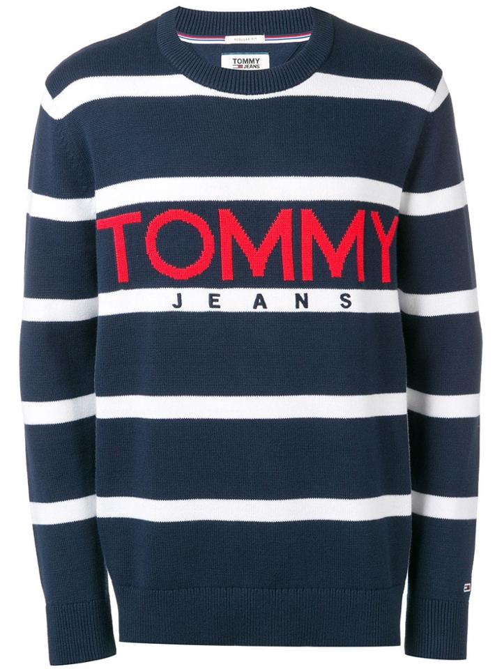 Tommy Jeans Striped Logo Jumper - Blue