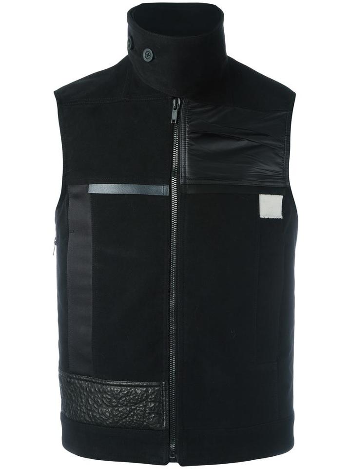 Rick Owens Panelled Gilet, Men's, Size: 52, Black, Cotton/lamb Skin/polyester/wool