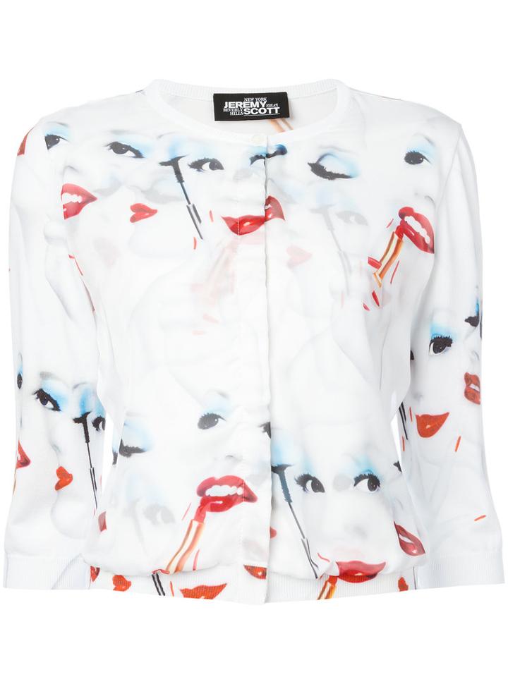 Jeremy Scott - Face Print Cardigan - Women - Polyamide/polyester/rayon - 42, White, Polyamide/polyester/rayon