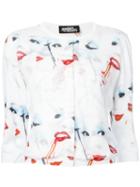 Jeremy Scott - Face Print Cardigan - Women - Polyamide/polyester/rayon - 42, White, Polyamide/polyester/rayon